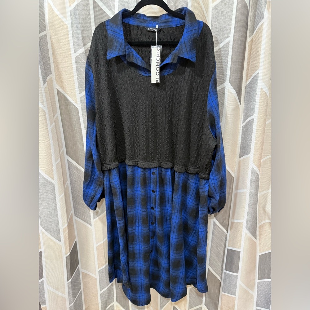 BloomChic Black and Blue Checkered Dress